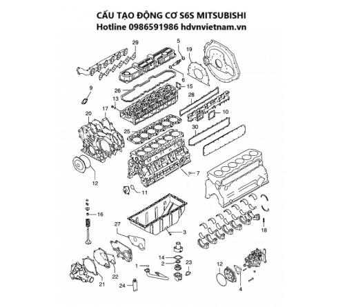 Mặt máy S6S Mitsubishi - S6S Cylinder Head - AG-32B01-01011