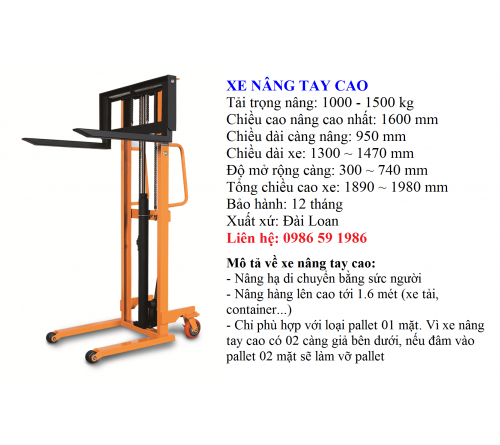 Xe nâng tay cao 400kg - 1000kg - 1500kg - 2000kg
