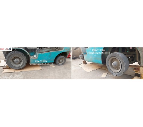 Bảo dưỡng định kỳ xe nâng - Thay lốp xe nâng 2.5 tấn Sumitomo tại Thanh Sơn, Phú Thọ