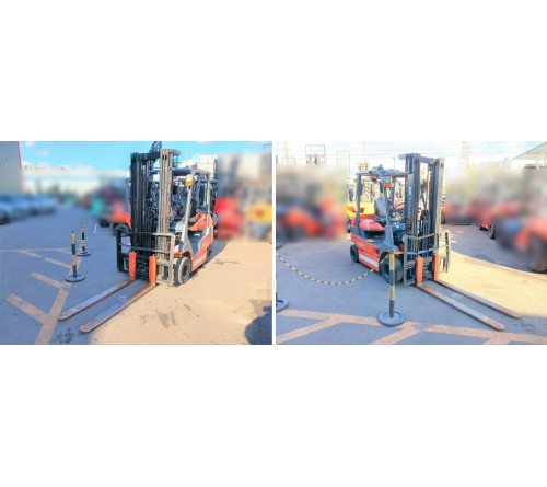 Xe nâng điện ngồi lái 2.5 tấn Toyota 7FB25 chui công dịch giá 5 mét, đã qua sử dụng, bình điện 600Ah VSDX600MH Hitachi, sản xuất tại Nhật Bản 2016/09